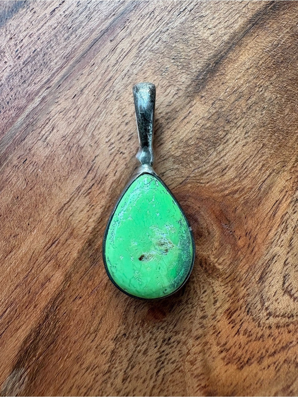 Vintage Sterling Silver Pendant Necklace with Green Turquoise Teardrop Pendant